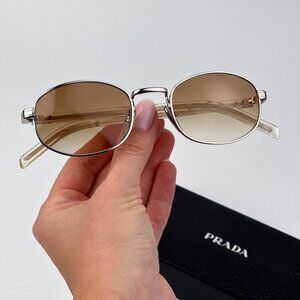 Prada Sunglasses – Silver Oval Frame Gradient Brown Lenses | Model PRB53S 1BC80K